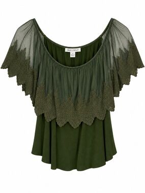 Miley & Molly Women’s XS Off Shoulder Mesh Lace Overlay Boho Top